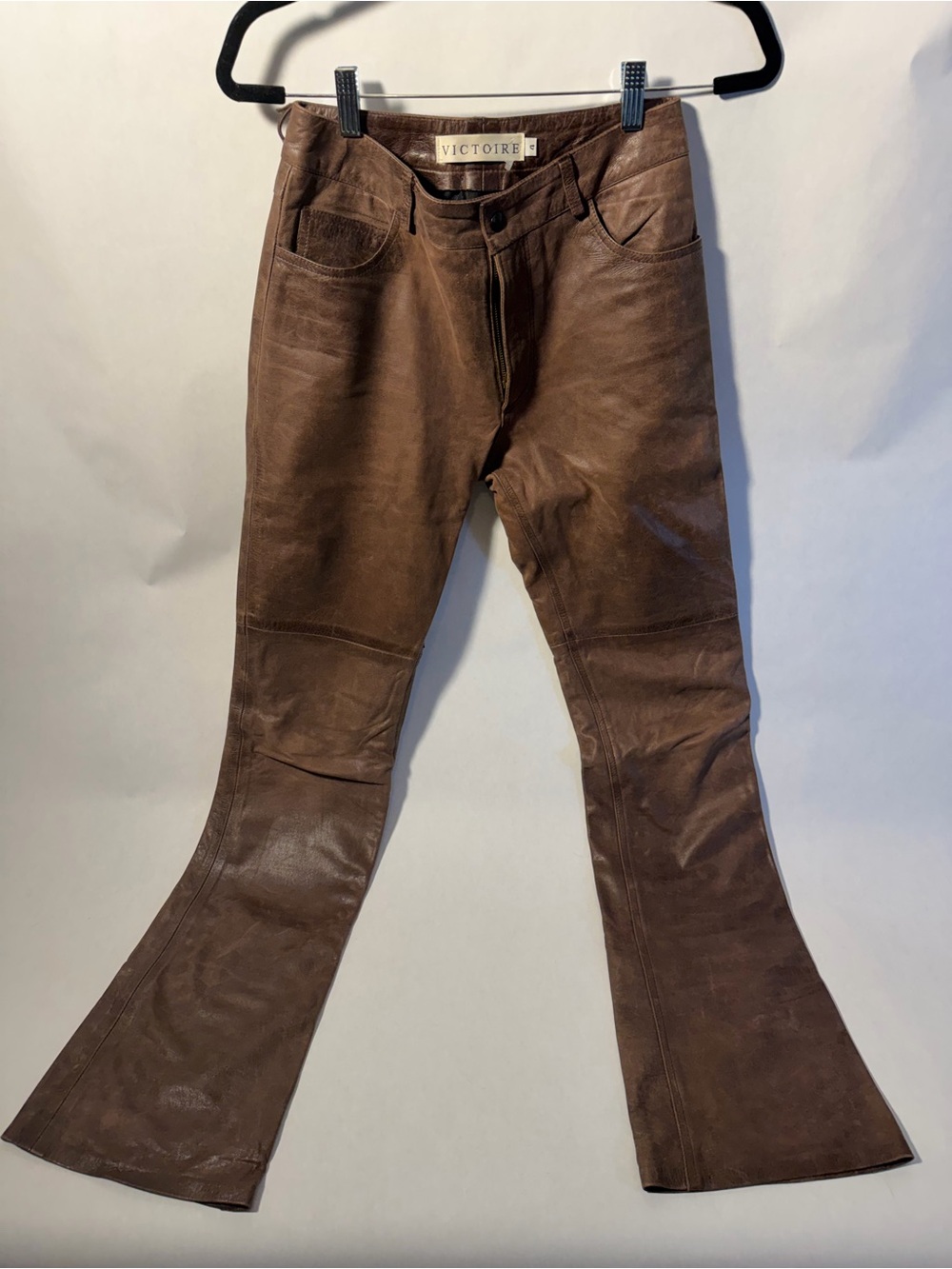 Pour La Victoire Brown Leather Boot-Cut Pants